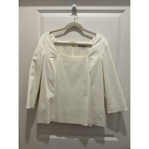 Style Paris Top Size 46 (XL) Off White Square Neck Line 1/2 Sleeve Zip Back